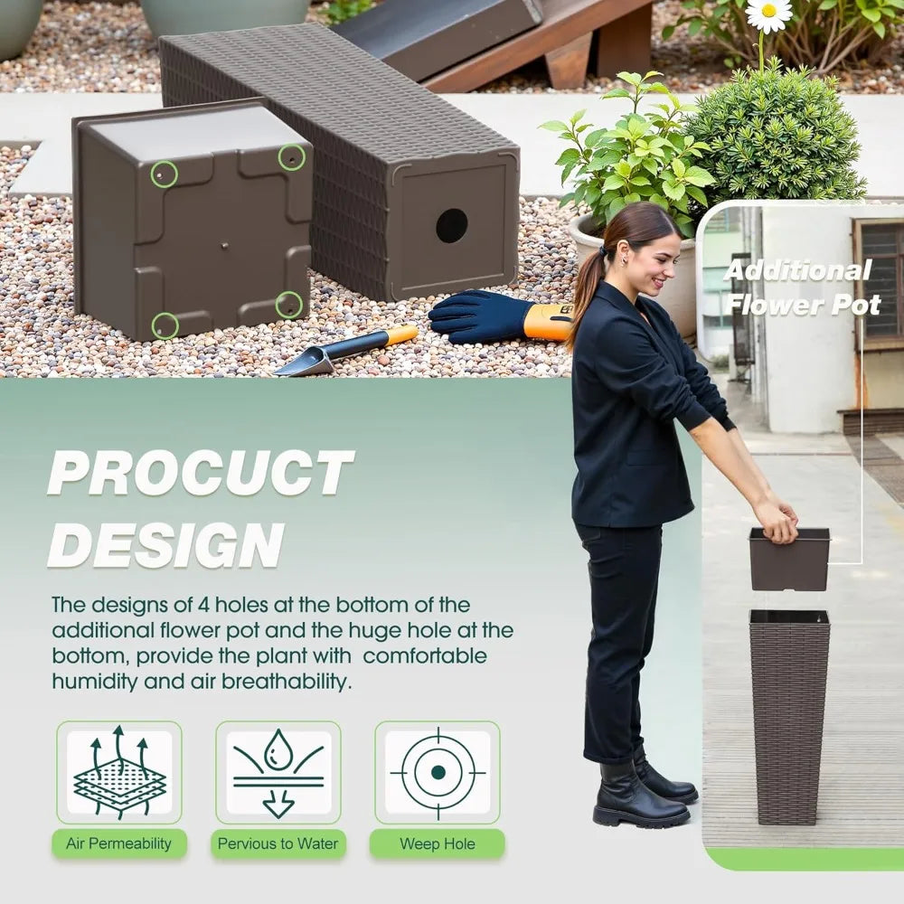 Resin Rattan Design Planters Set of 2 Durable Weather Resistant