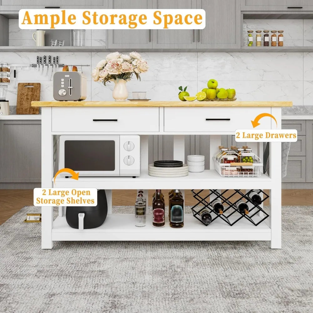 DAFIFY Solid Rubberwood Kitchen Island With Power Outlets