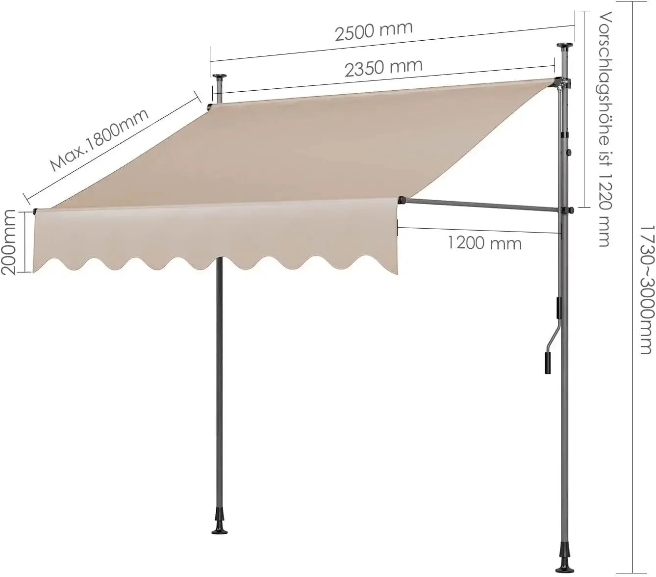 Manual Retractable Outdoor Patio Awning Sunshade Canopy Adjustable Balcony