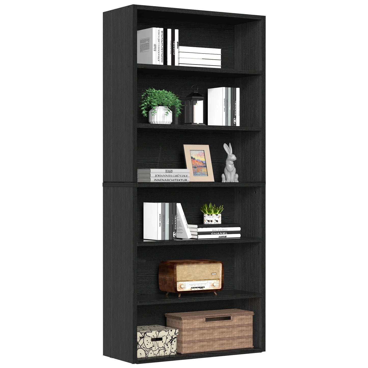 MCQ 6 Shelf Wood Bookcase Open Storage Organizer Display