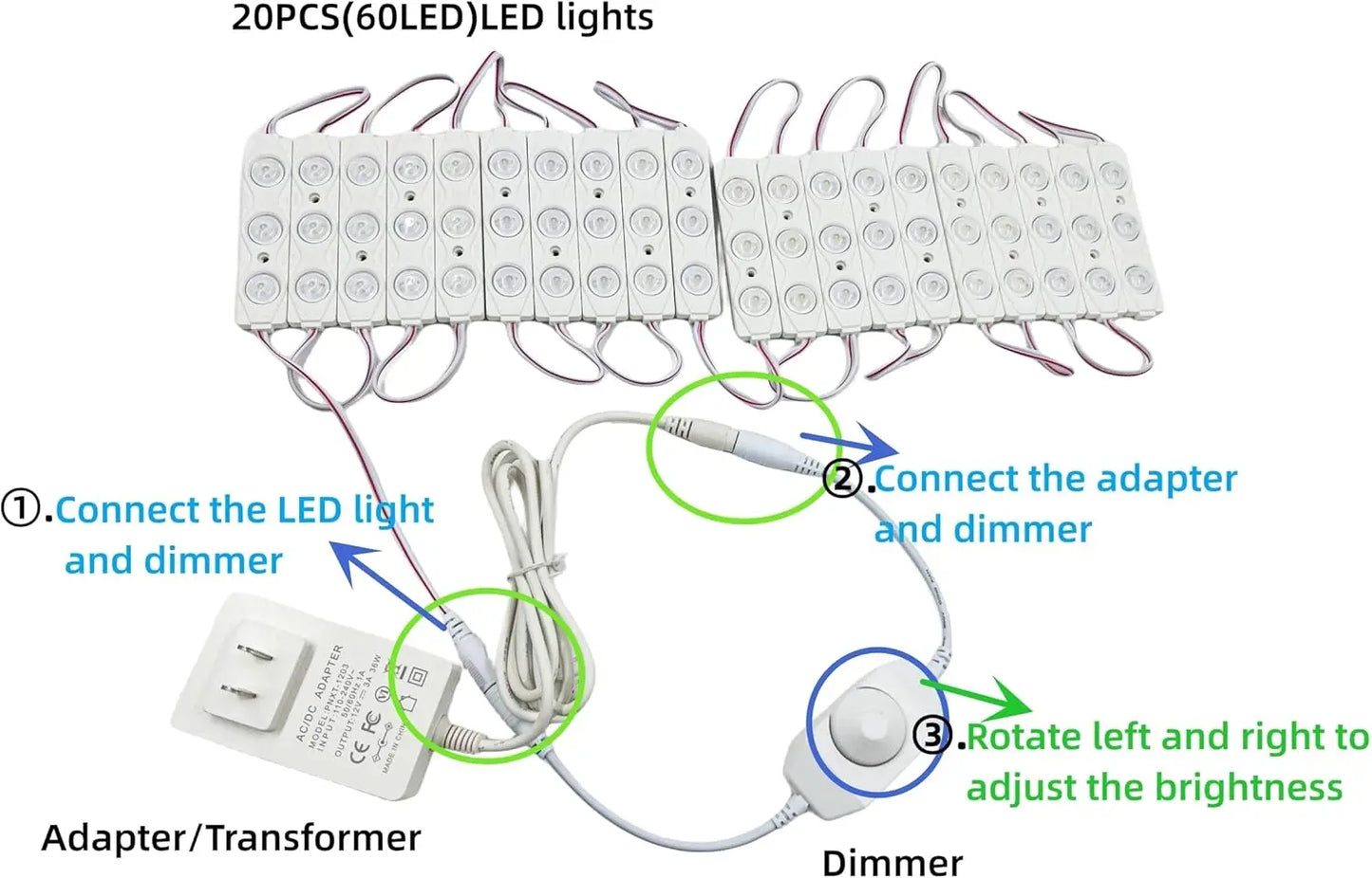 LED Vanity Mirror Lights Kit 60 LEDs Dimmable White