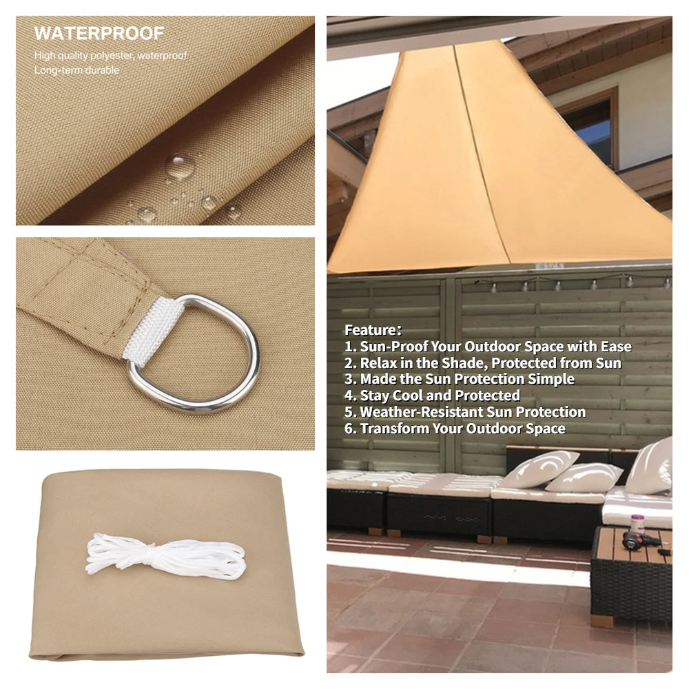 Waterproof Triangle Shade Sail Canopy for Outdoor Patio and Pool