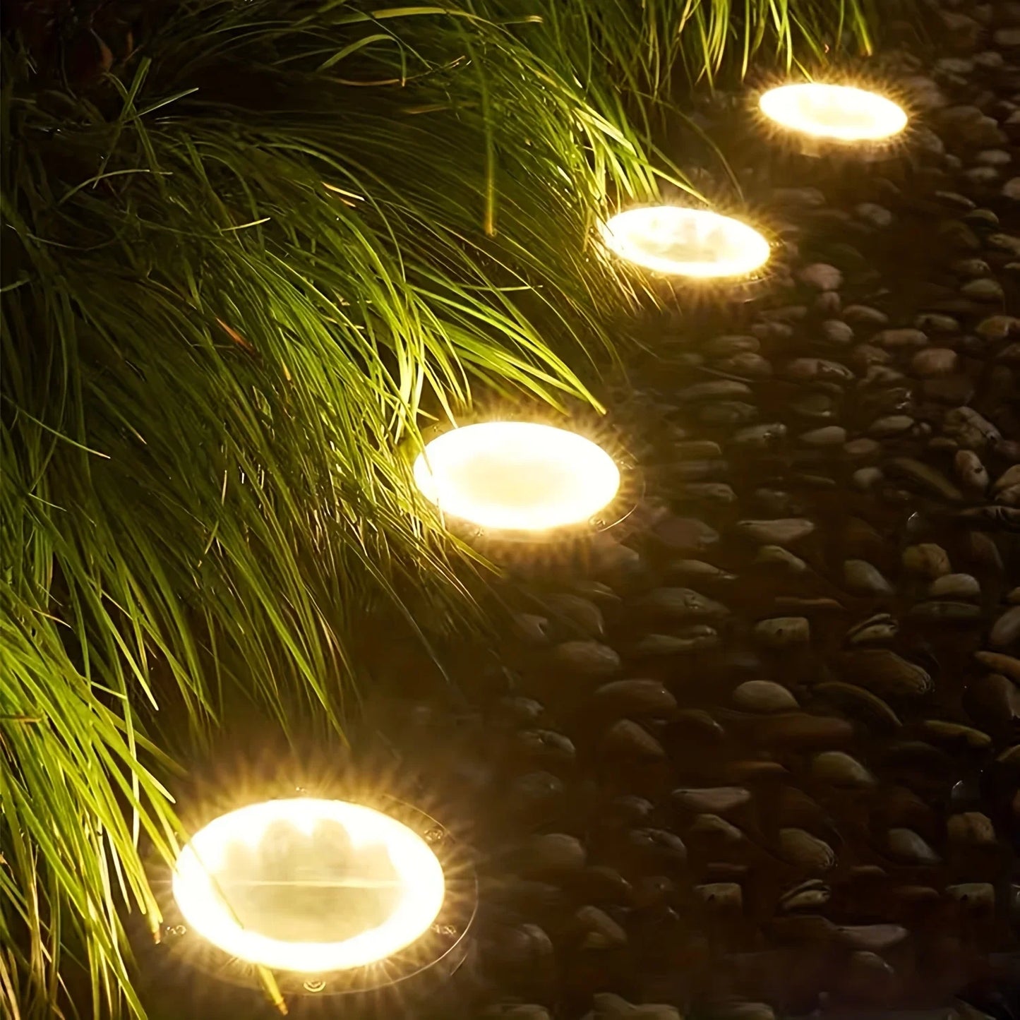 8 Piece Solar Outdoor Disk Lights IP65 Pathway Landscape Lighting