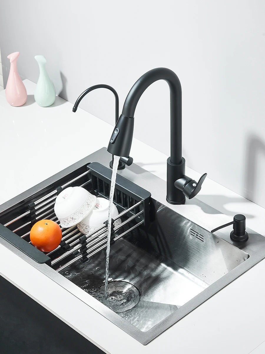 Quyanre Stainless Steel Kitchen Sink With Retractable Faucet And Soap Dispenser
