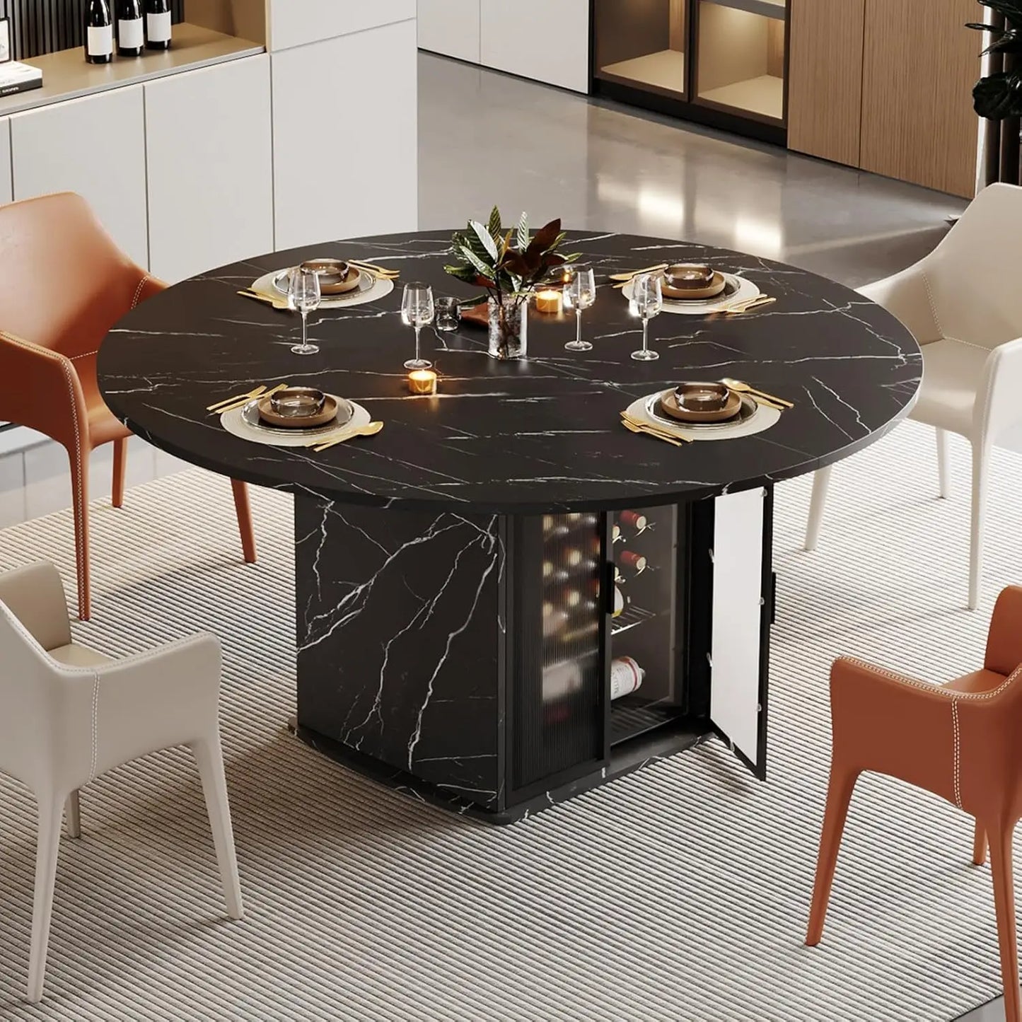 Modern Round Dining Table With Storage For Kitchen And Dining