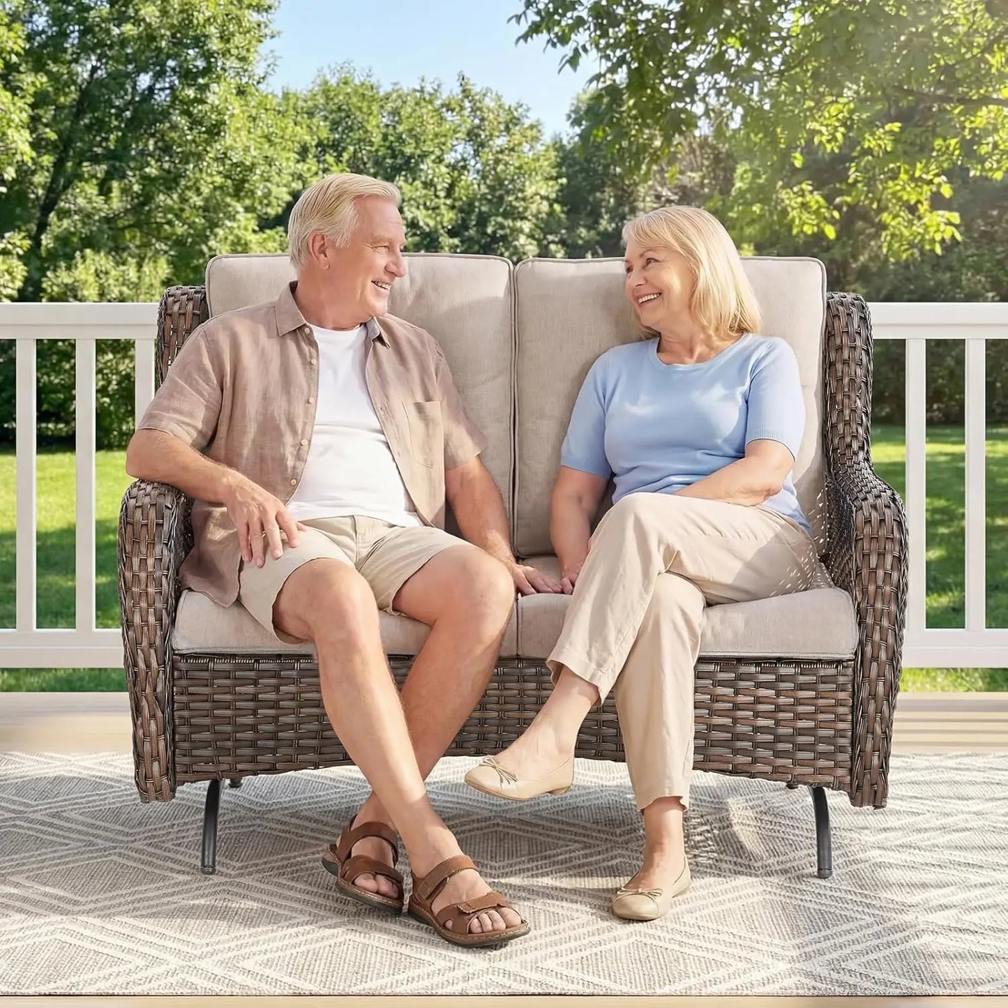 Patio Loveseat Sofa Outdoor Wicker With All Weather Cushions