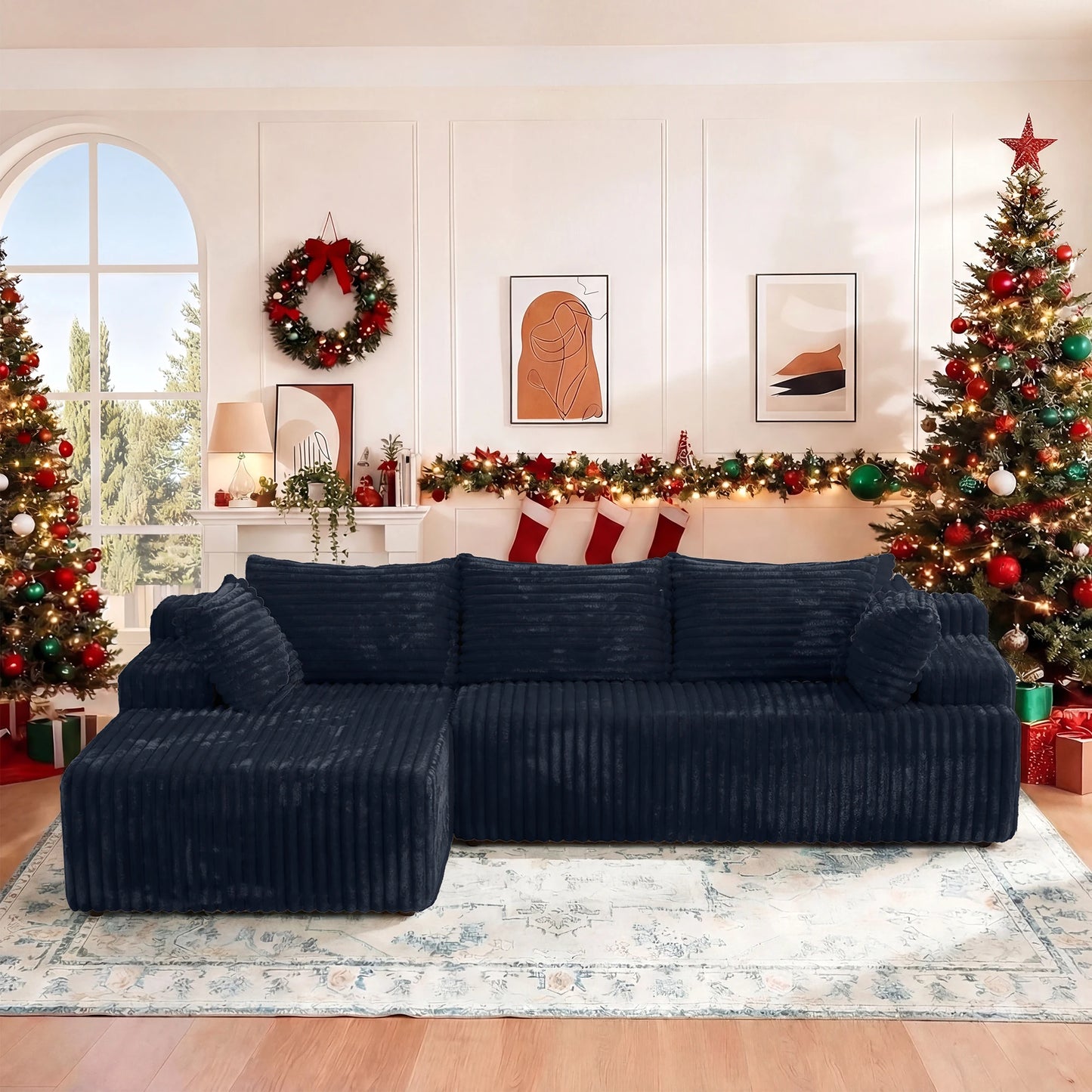 Redlife L Shape Corduroy Sectional Sofa Cloud Like Couch No Assembly Required