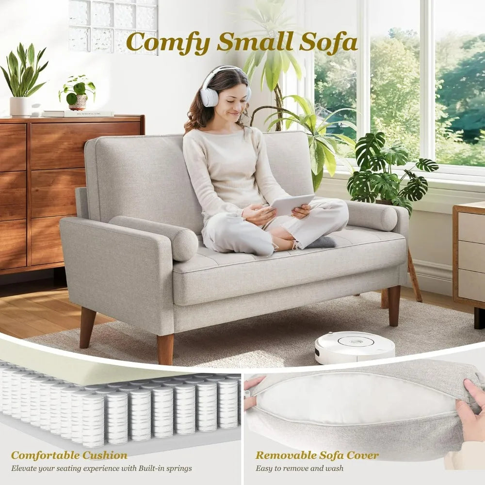 Mid Century Modern Loveseat Sofa With Wood Legs For Apartment