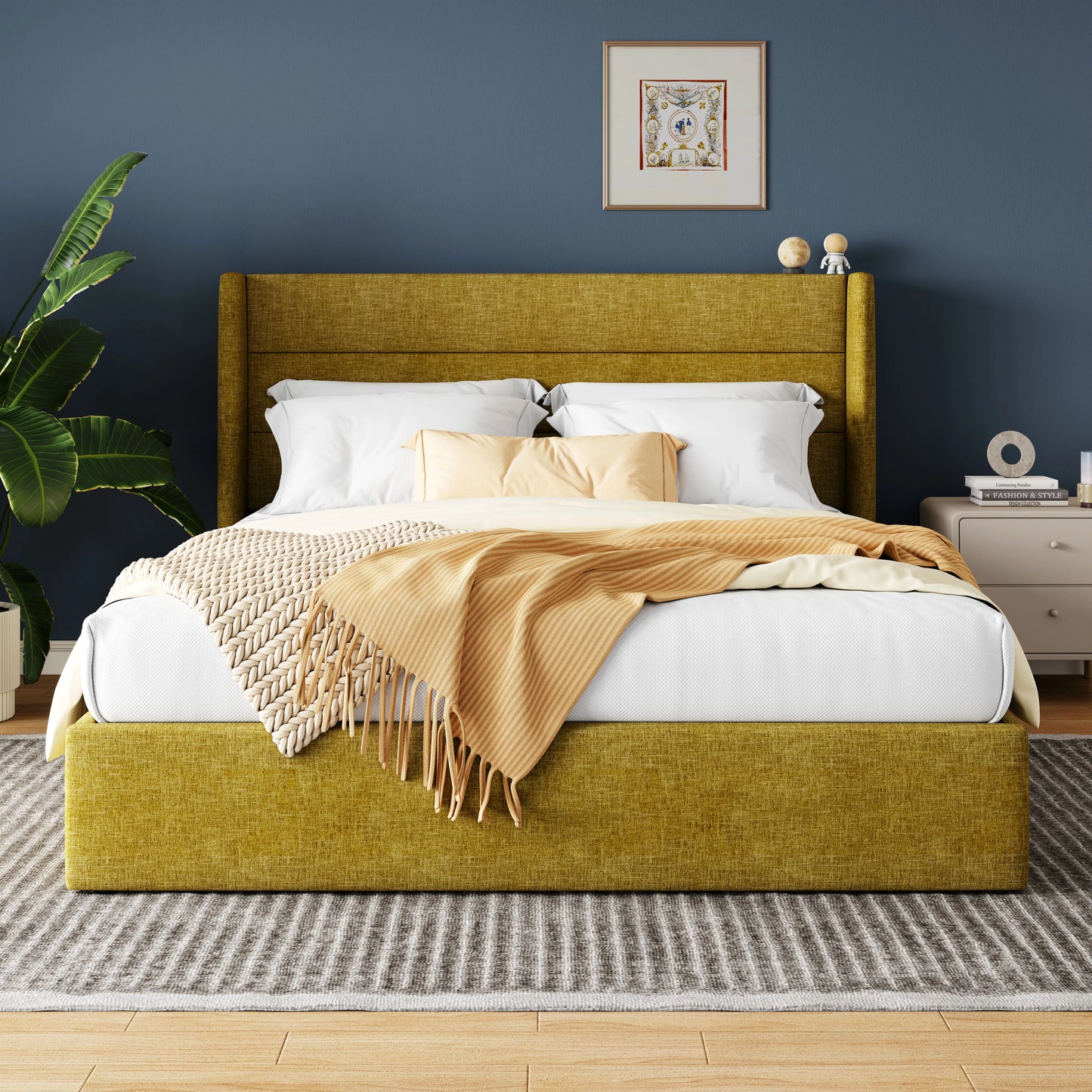 HOOMIC Lift Up Storage Bed With Wingback Headboard And Storage
