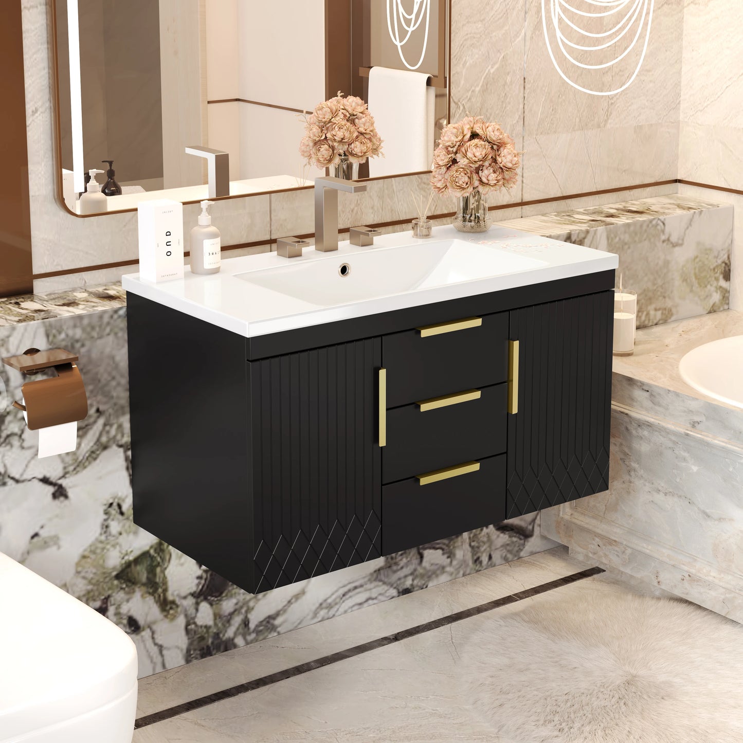 Wall Mounted Floating Bathroom Vanity Cabinet With Two Drawers