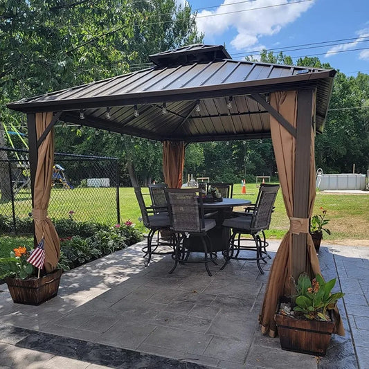 DUOFU Outdoor Gazebo Hardtop With Double Roof And Netting