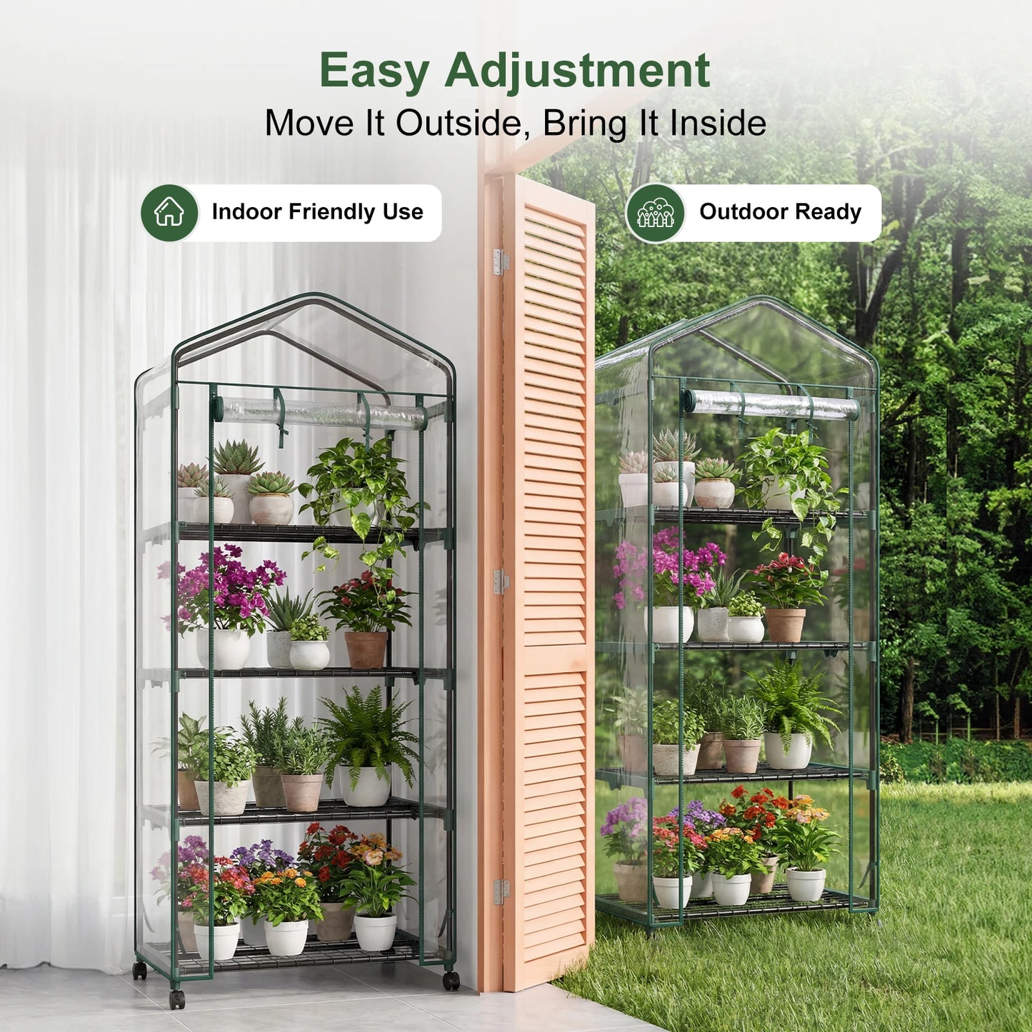 Portable Four Tier Greenhouse On Wheels For Indoor Outdoor Gardening