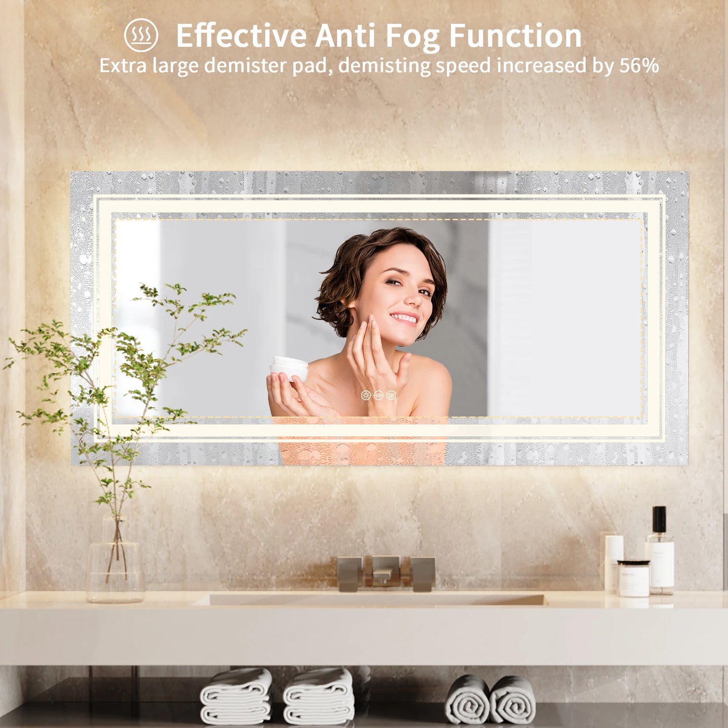 Illuminated LED Bathroom Mirror Wall Mounted Front And Backlit Lights