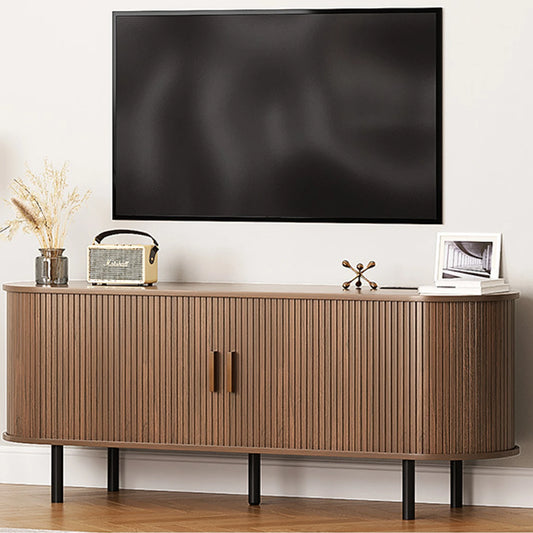 ONBRILL TV Stand With Power Outlet Sliding Doors Adjustable Shelves