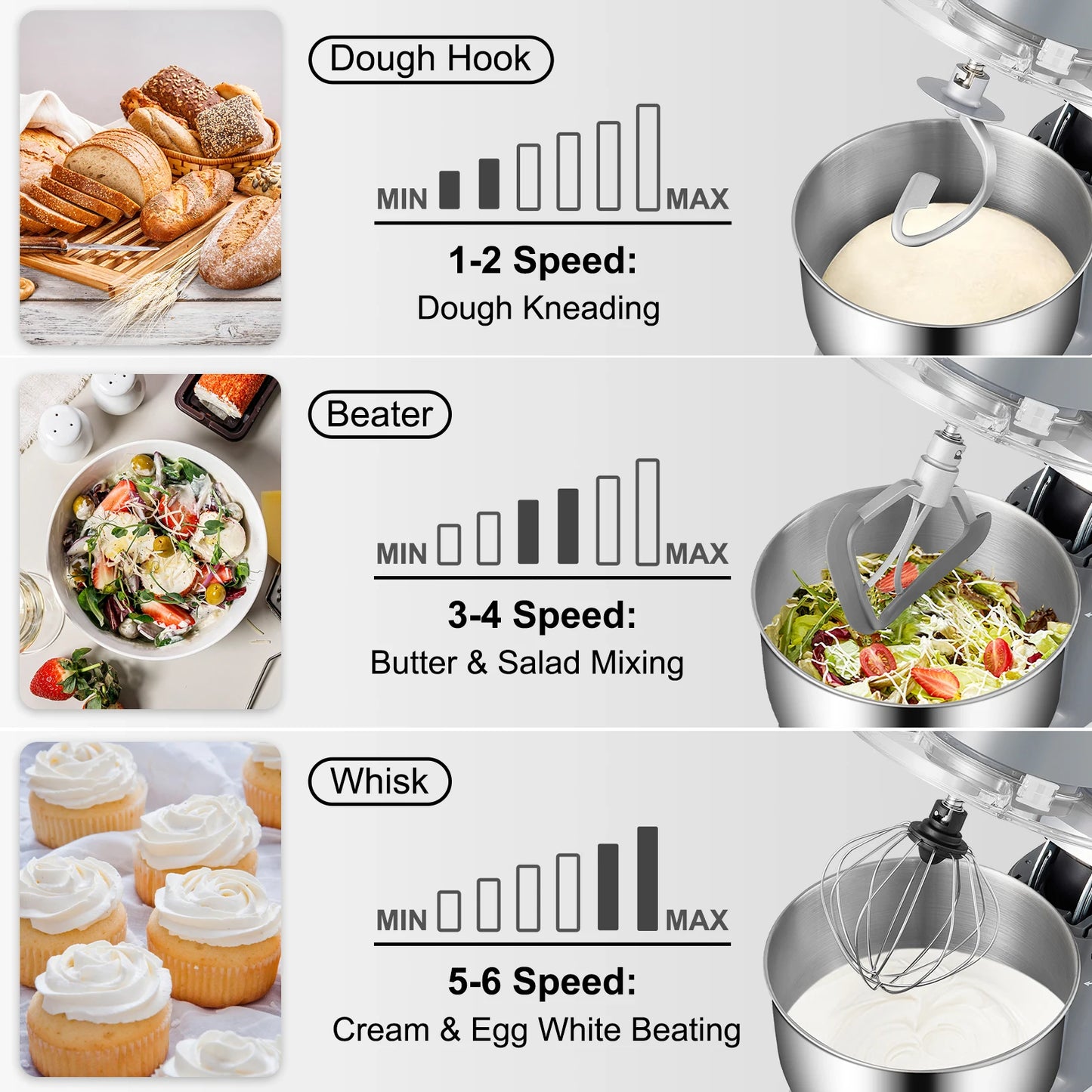 VEVOR Stand Mixer Dough Mixer With 6 Speeds LCD Timer