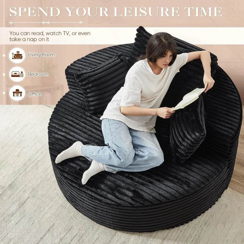 Corduroy Round Chaise Lounge Chair With Deep Seat Cloud Sofa For Living Room