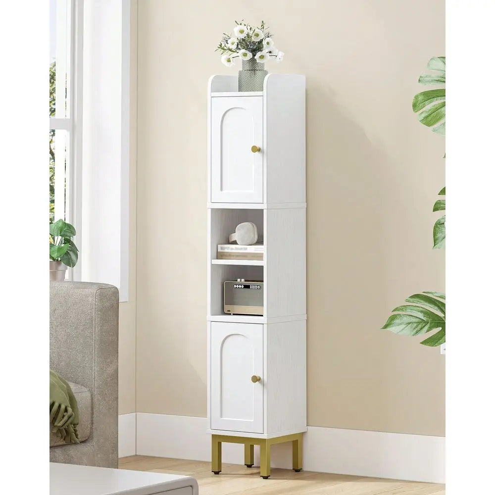 Narrow Bathroom Storage Cabinet With Two Doors And Adjustable Shelf