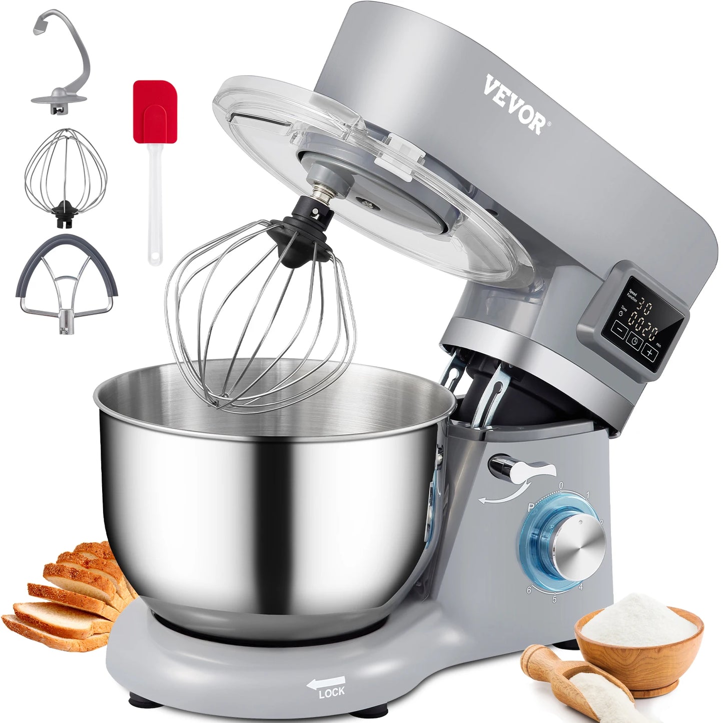 VEVOR Stand Mixer Dough Mixer With 6 Speeds LCD Timer