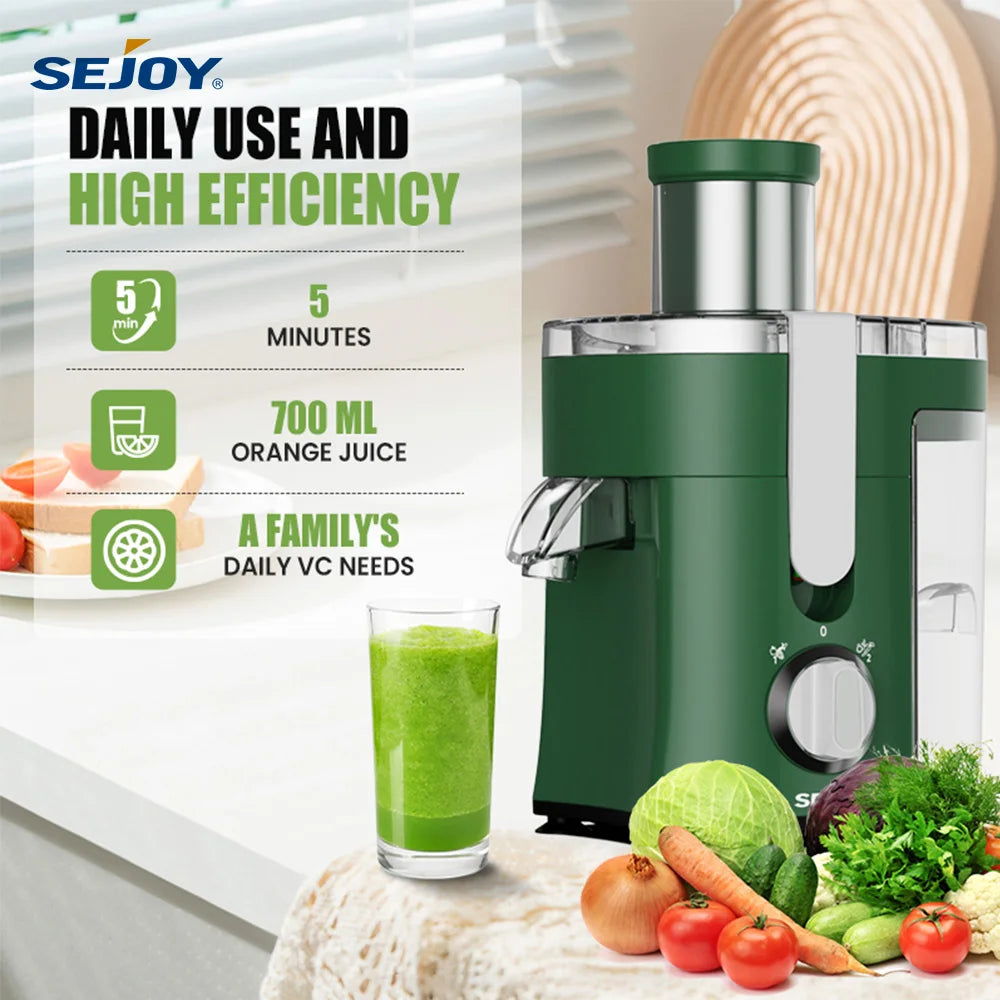 Sejoy 500W Compact Fruit Juicer With Wide Mouth Feed Chute