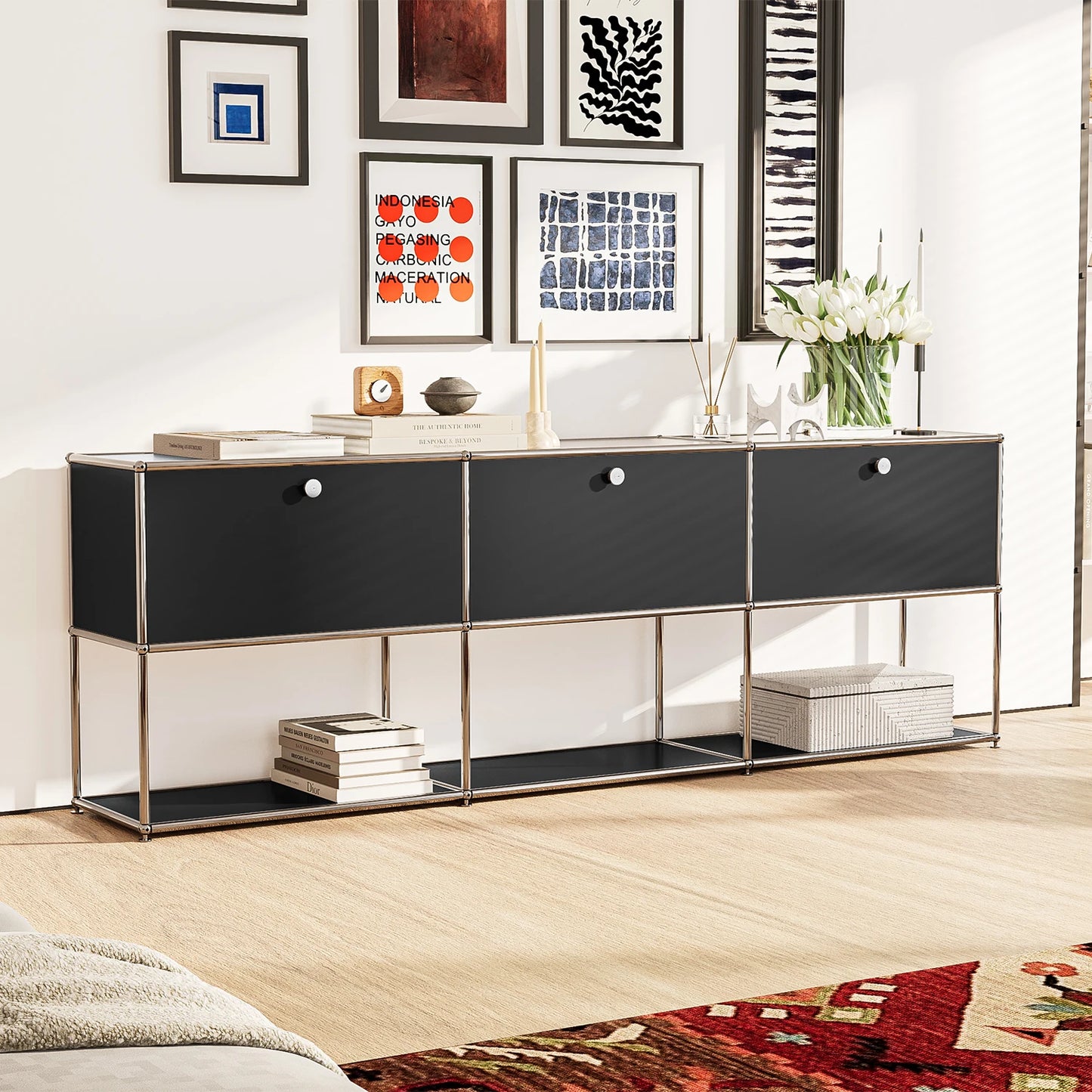 Modern TV Stand Storage File Cabinet With Metal Frame for Living Room Bedroom Office Book Shelf Bedside Table