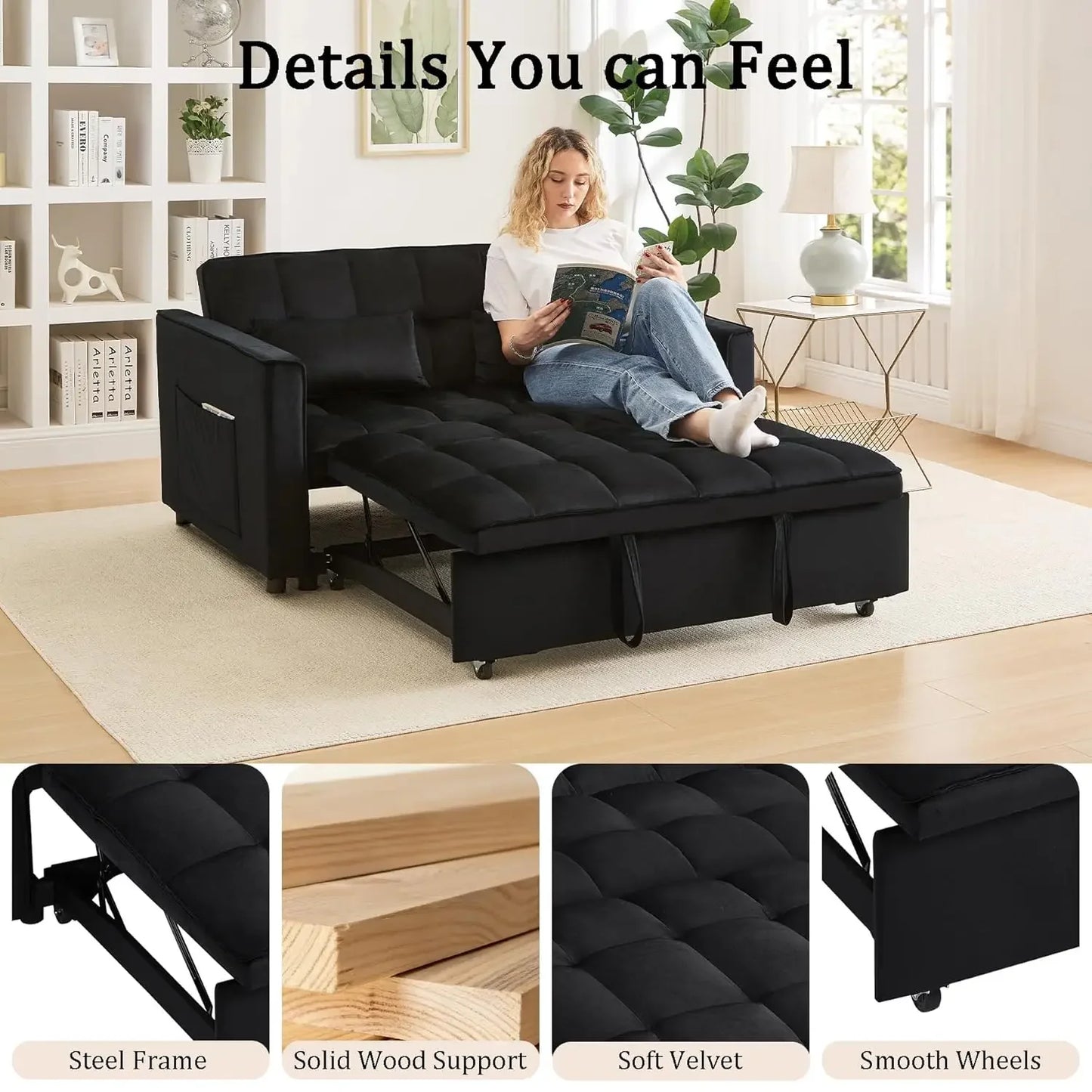 HUANZHUANG 3 In 1 Convertible Sleeper Sofa Bed Futon Couch