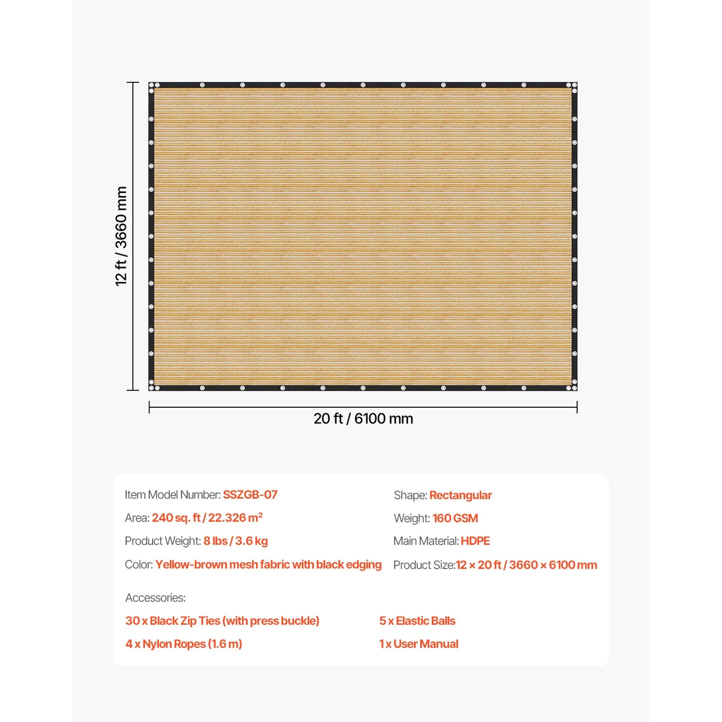 SucceBuy 90 Percent Sun Shade Cloth For Outdoor HDPE Canopy