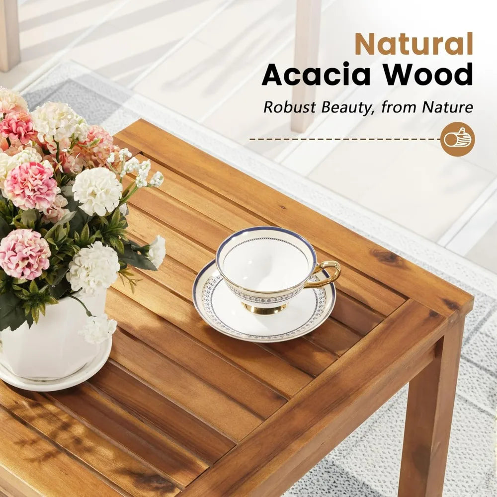 Patio Chairs 3 Piece Acacia Wood Outdoor Conversation Set Coffee Table Cushions