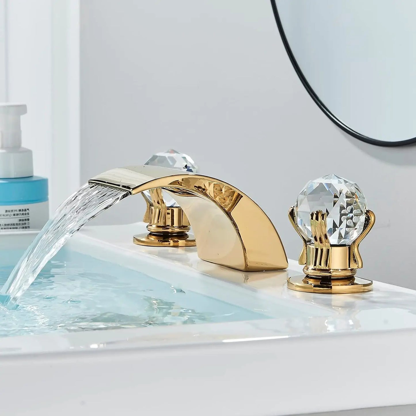 Quyanre LED Widespread Bathroom Faucet Waterfall Lavatory Tap Single Handle
