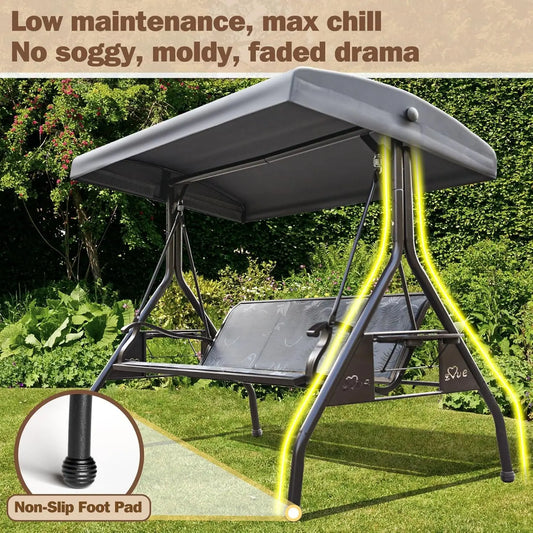 3 Seat Patio Swing Chair With Adjustable Canopy Textilene