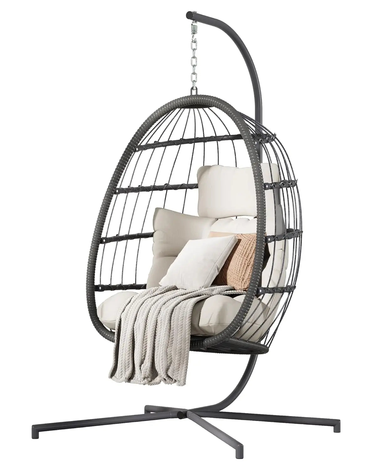 Hanging Egg Chair With Stand Outdoor Patio Wicker Swing Cushion