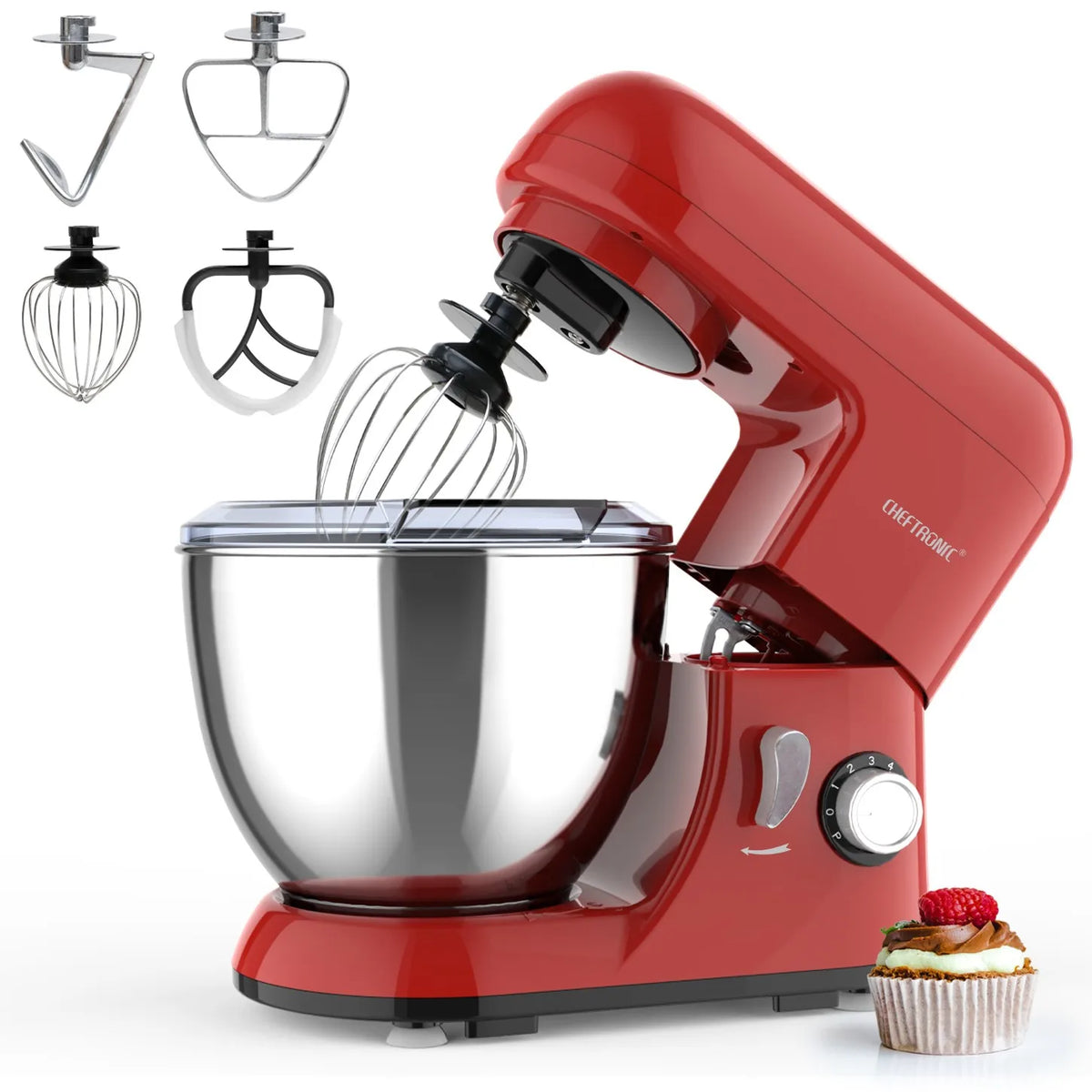 Cheftronic Tilt Head Electric Stand Mixer With Dough Hook And Beaters