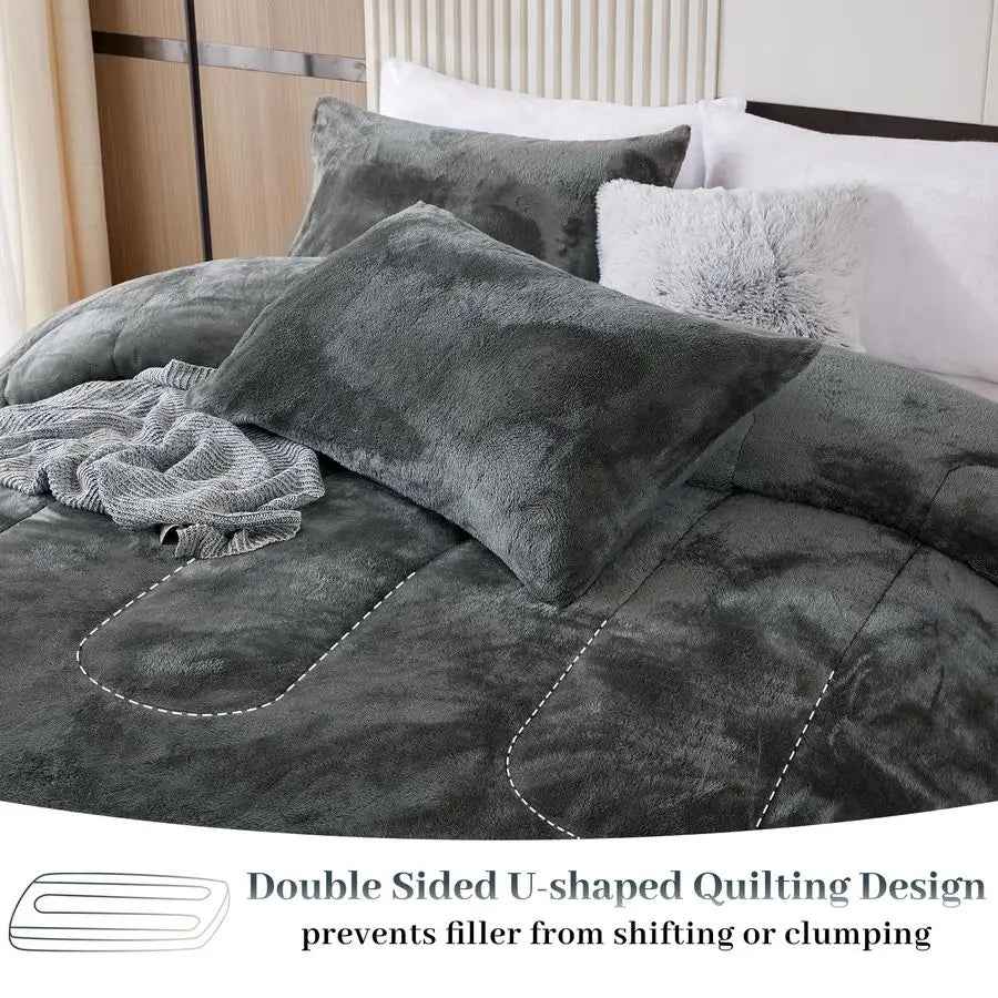 Faux Fur Comforter Set Plush Ultra Soft Bedding For Winter