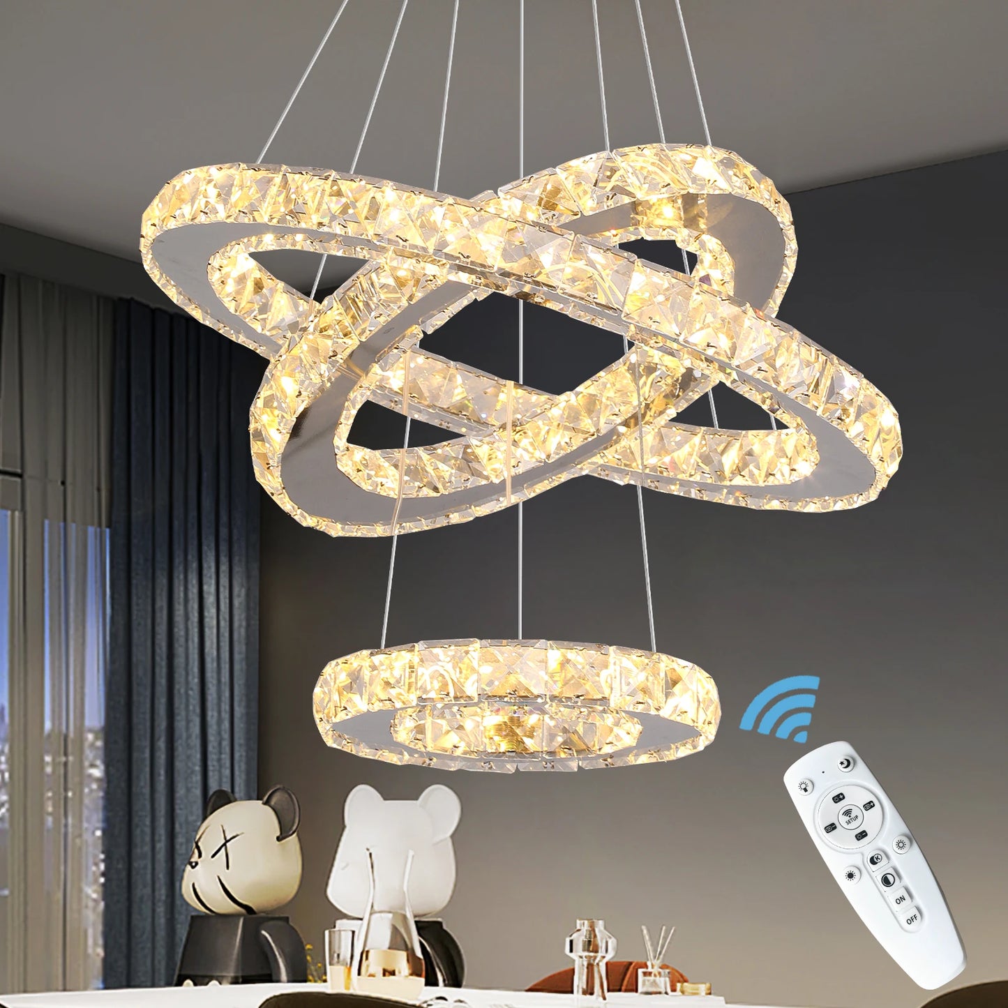 GreeLustr Modern Pendant Crystal Chandelier Ring Lighting Fixture