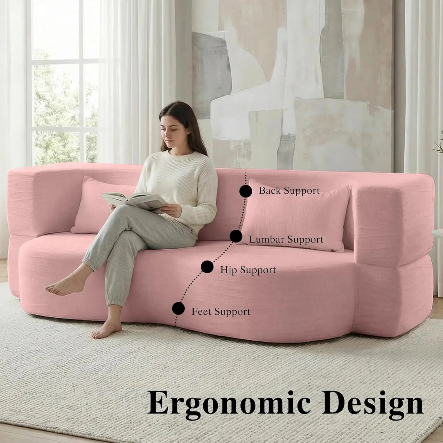 Convertible Sofa Bed 2 In 1 Teddy Fabric Folding Floor Couch Mattress