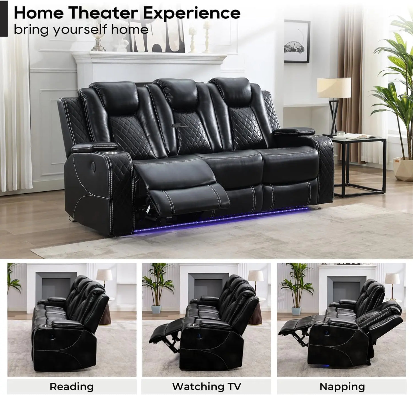 Todrani Power Reclining Sofa With Wireless Charger And USB Port