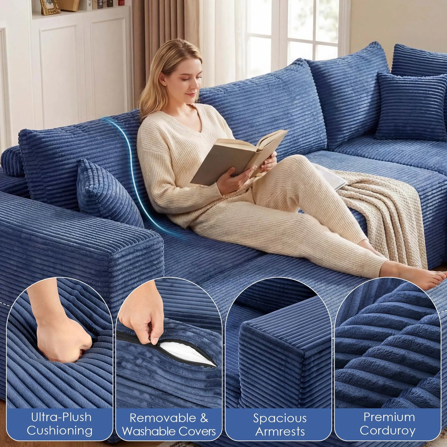 Redlife Six Seat Modular Sectional Sofa with Ottoman