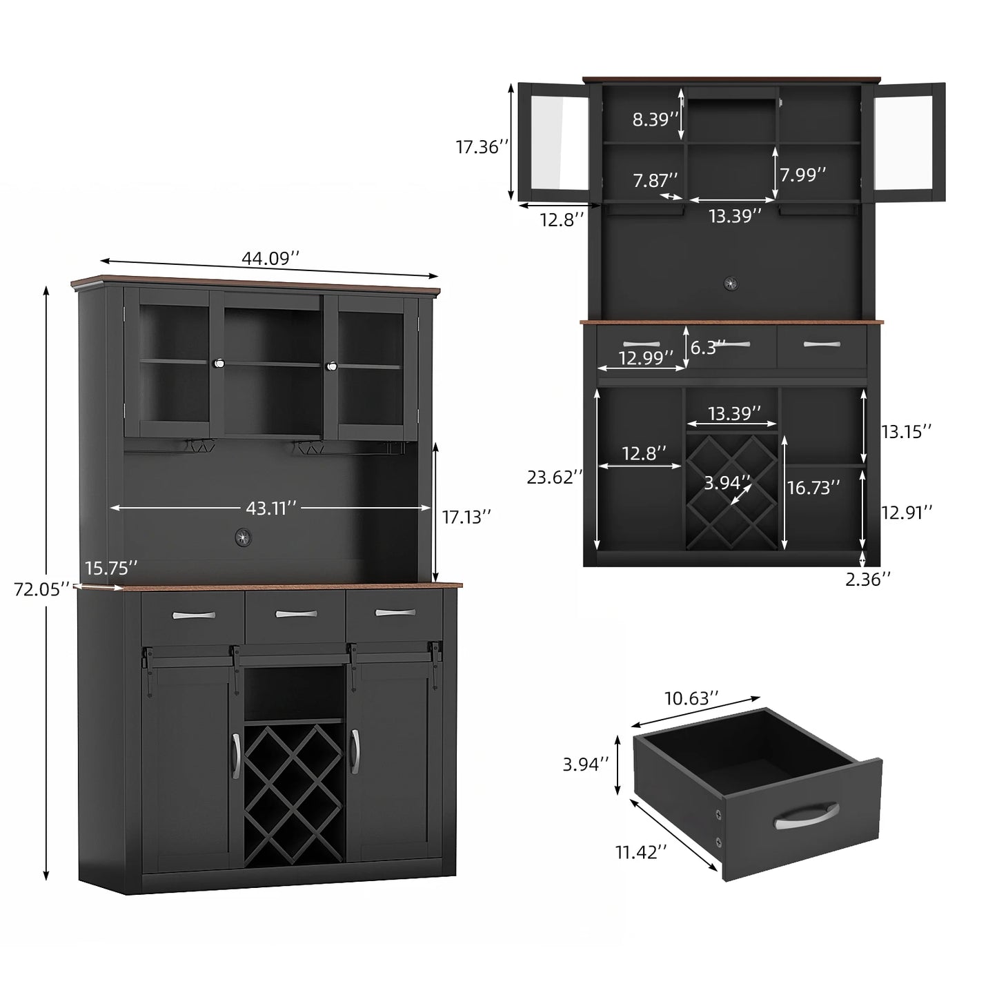 VOWNER Farmhouse Bar Cabinet With Sliding Barn Doors Kitchen Pantry