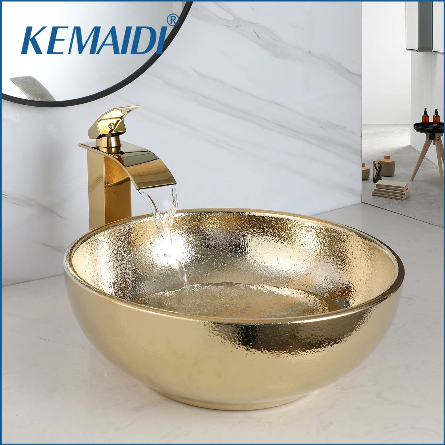 MEKKHALA Ceramic Vessel Sink With Faucet