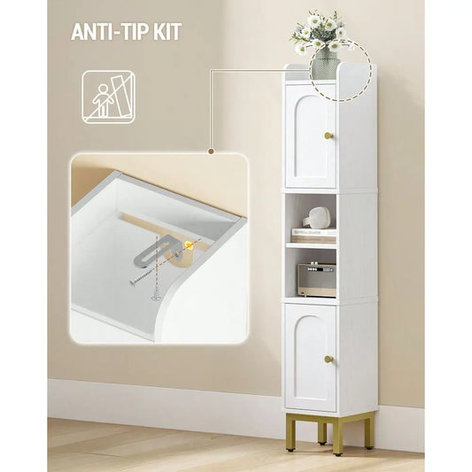 Narrow Bathroom Storage Cabinet With Two Doors And Adjustable Shelf