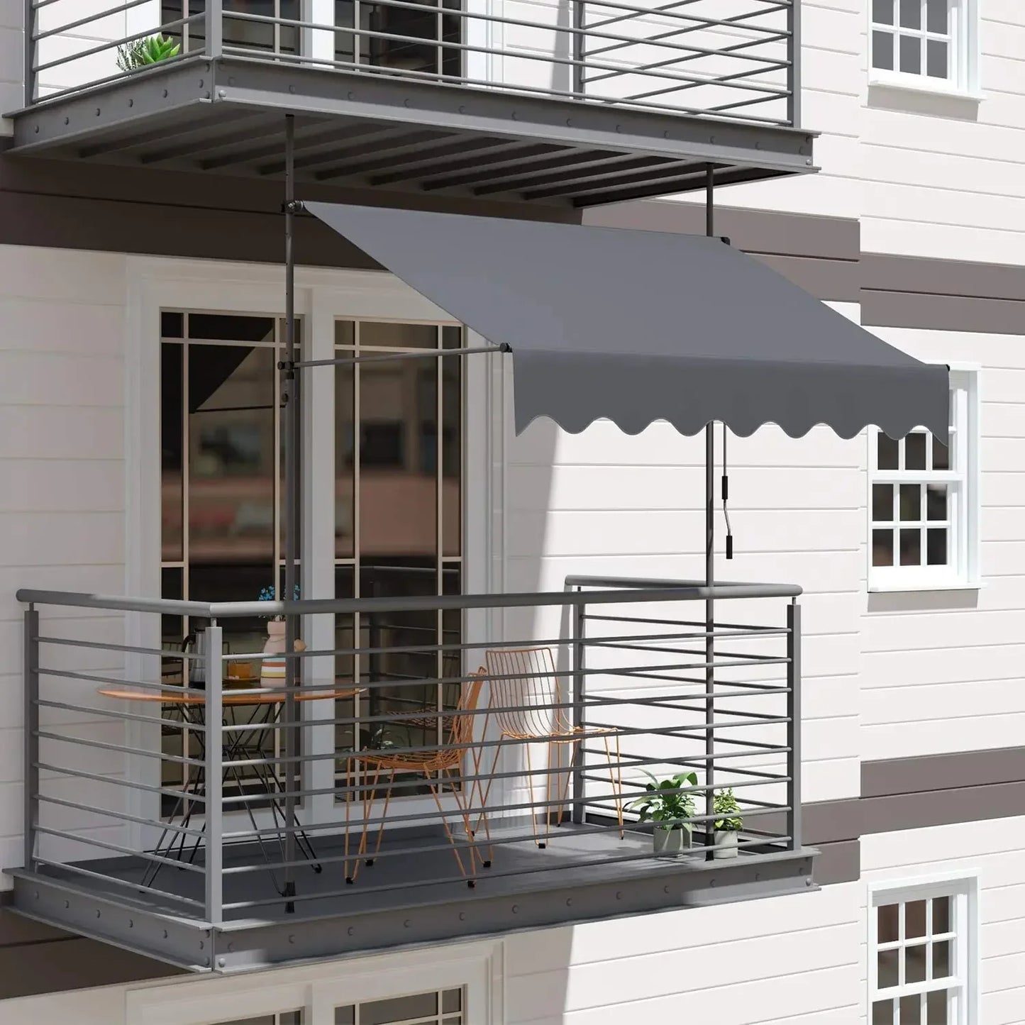 Manual Retractable Outdoor Patio Awning Sunshade Canopy Adjustable Balcony