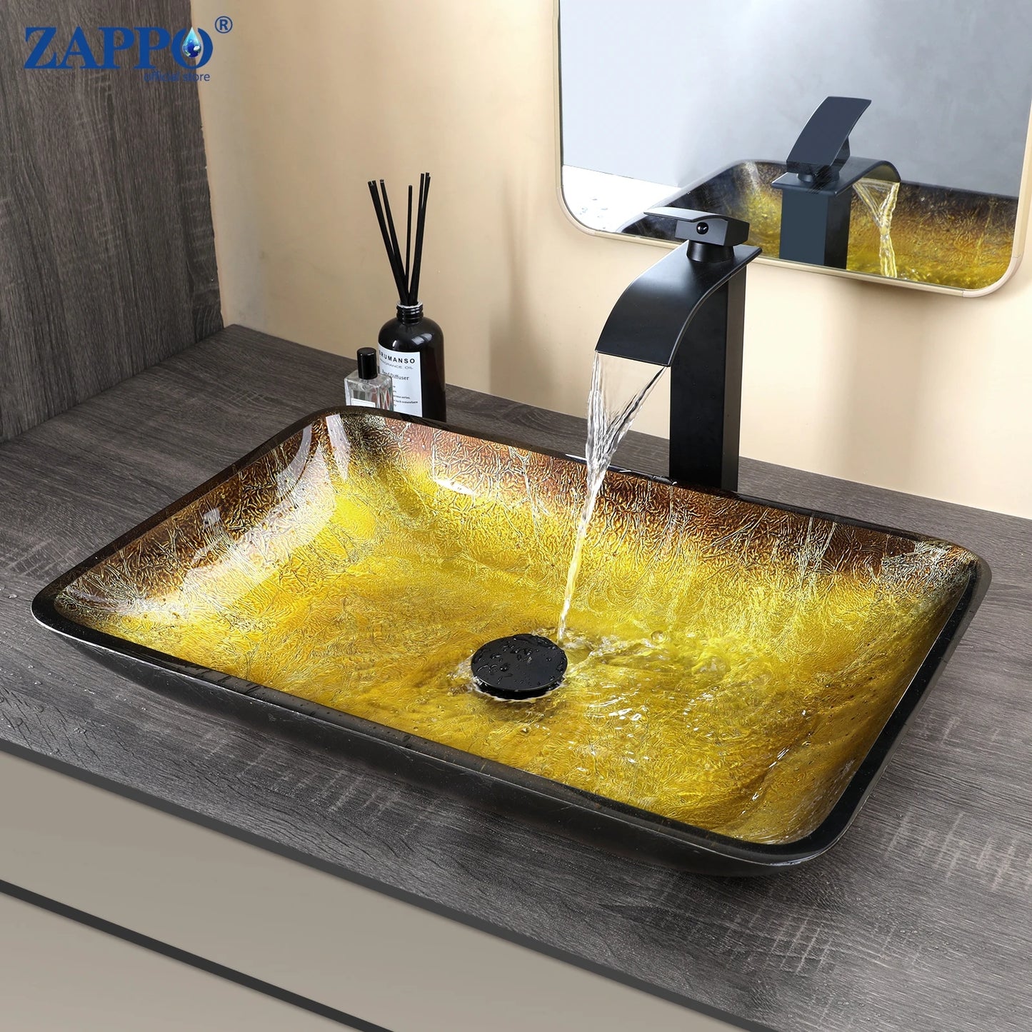 YANKSMART Tempered Glass Basin Sink Washbasin Faucet Set