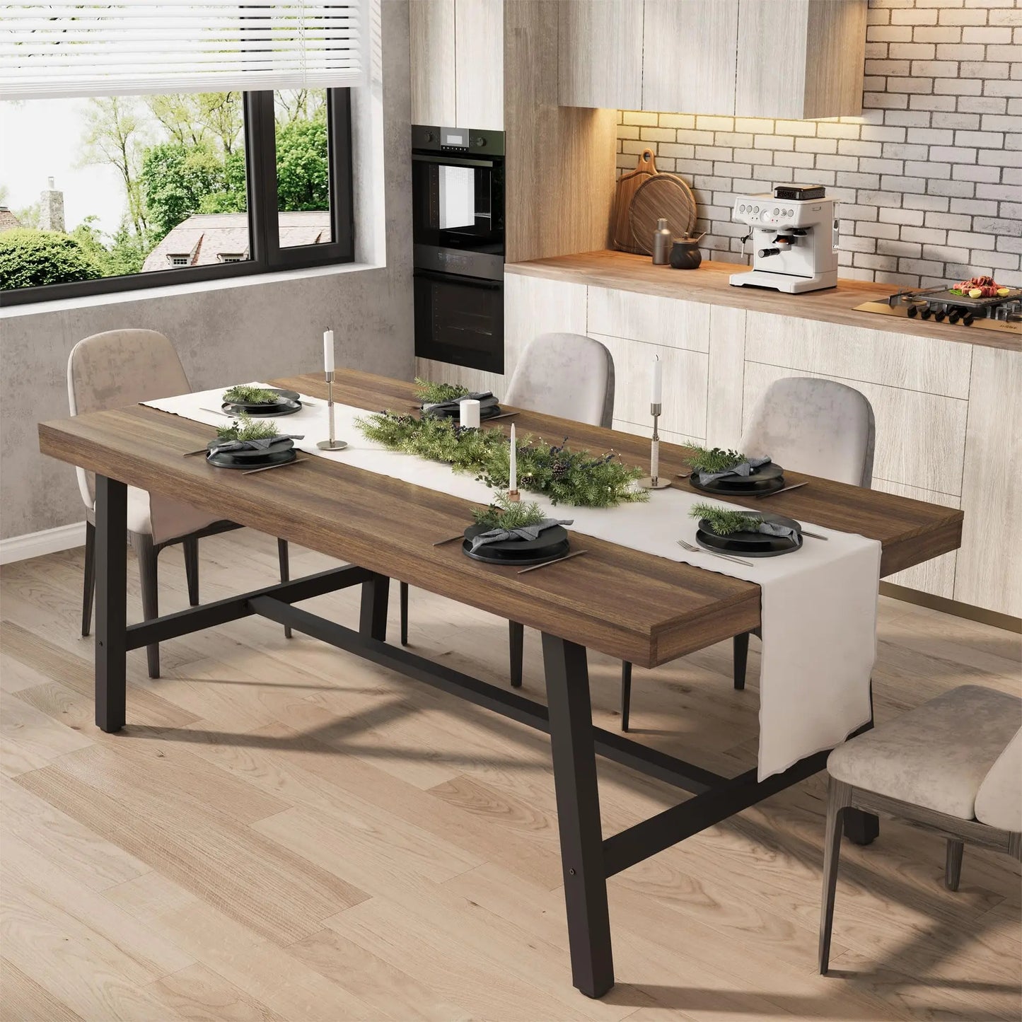 HiMISS Industrial Dining Table With Wood Frame For Modern Kitchen