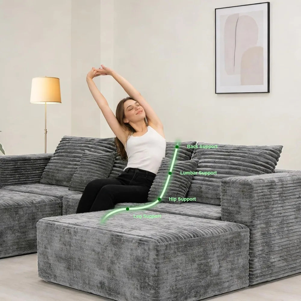 Modern Fabric Boneless Couch L Shaped Sectional Sofa