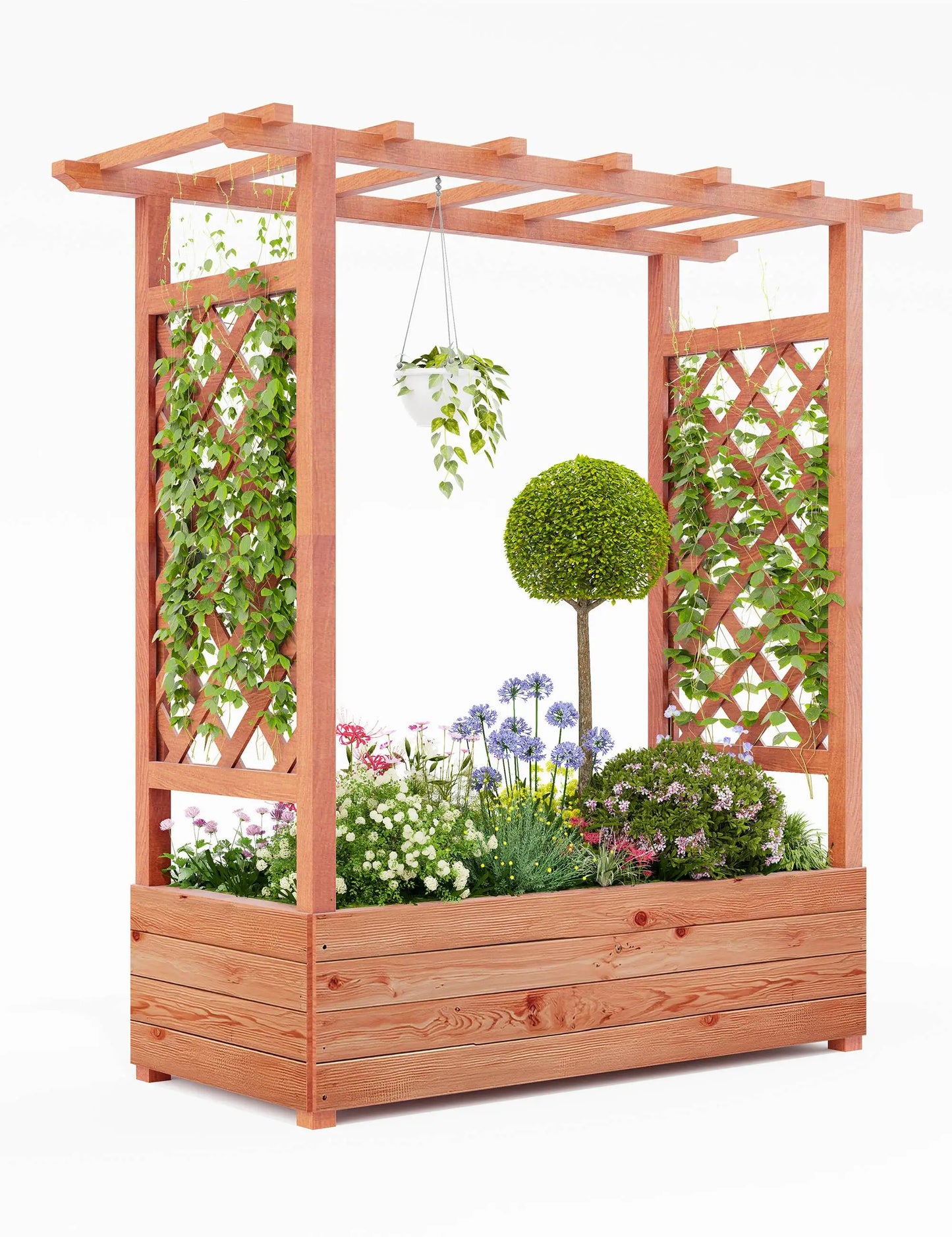 HiMISS Elevated Wooden Raised Garden Bed With Trellis For Climbing