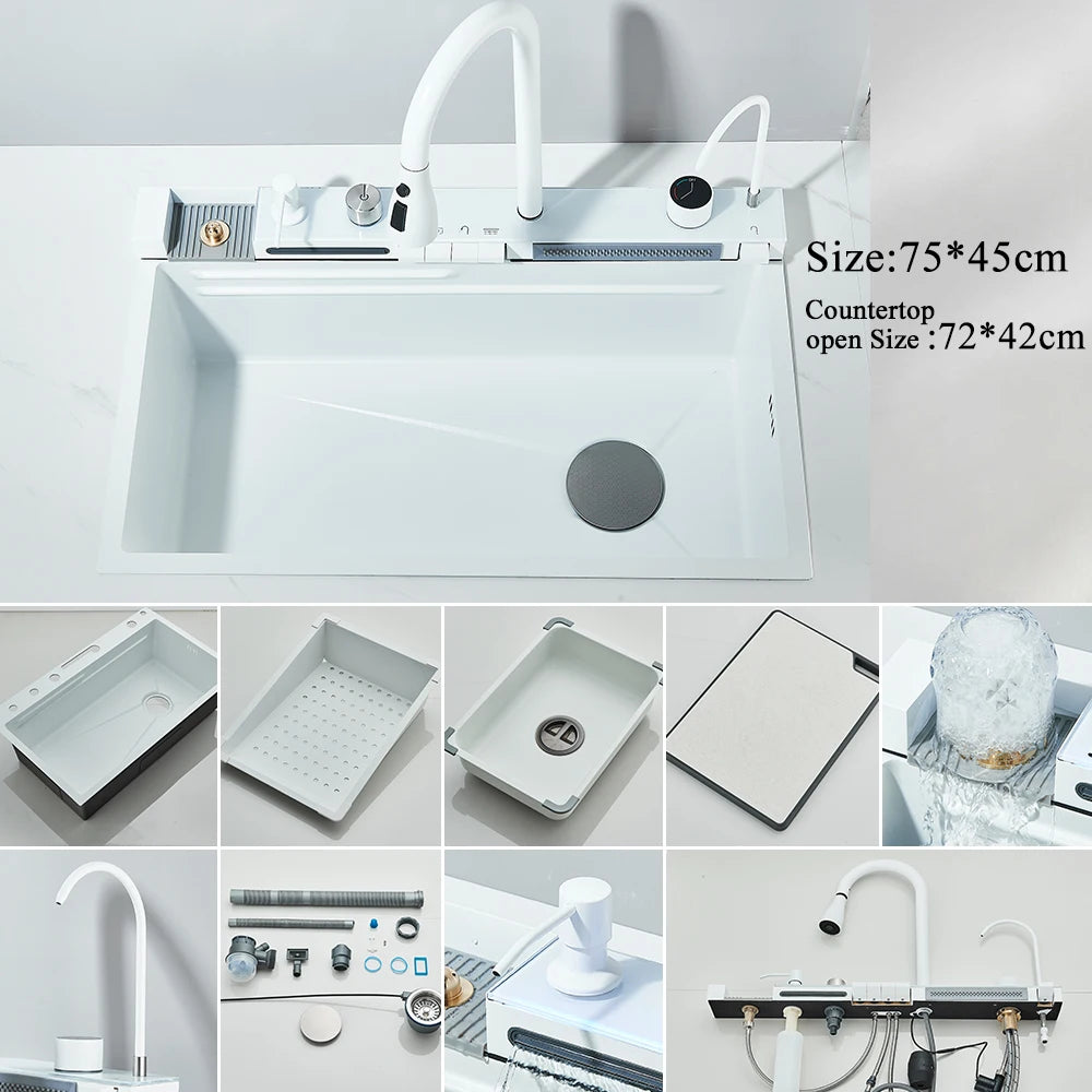 MYQualife 304 Stainless Steel Waterfall Kitchen Sink Faucet Set