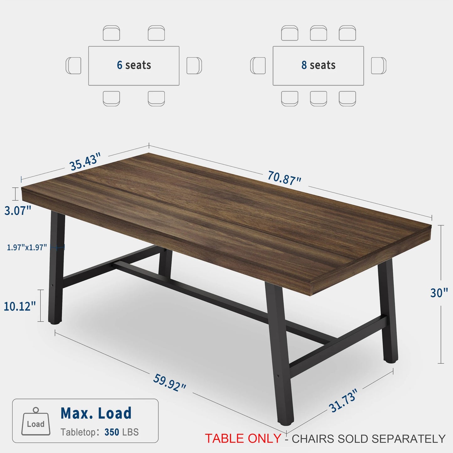 HiMISS Industrial Dining Table With Wood Frame For Modern Kitchen