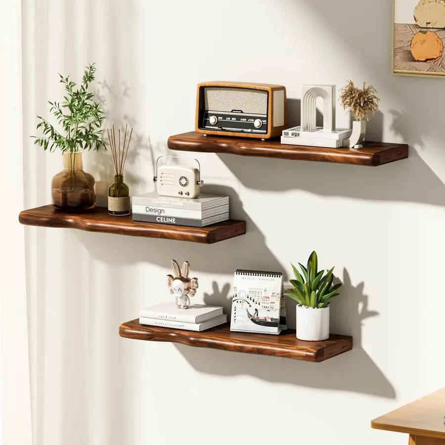 XMSJ Rustic Farmhouse Floating Wall Shelf Live Edge Pine