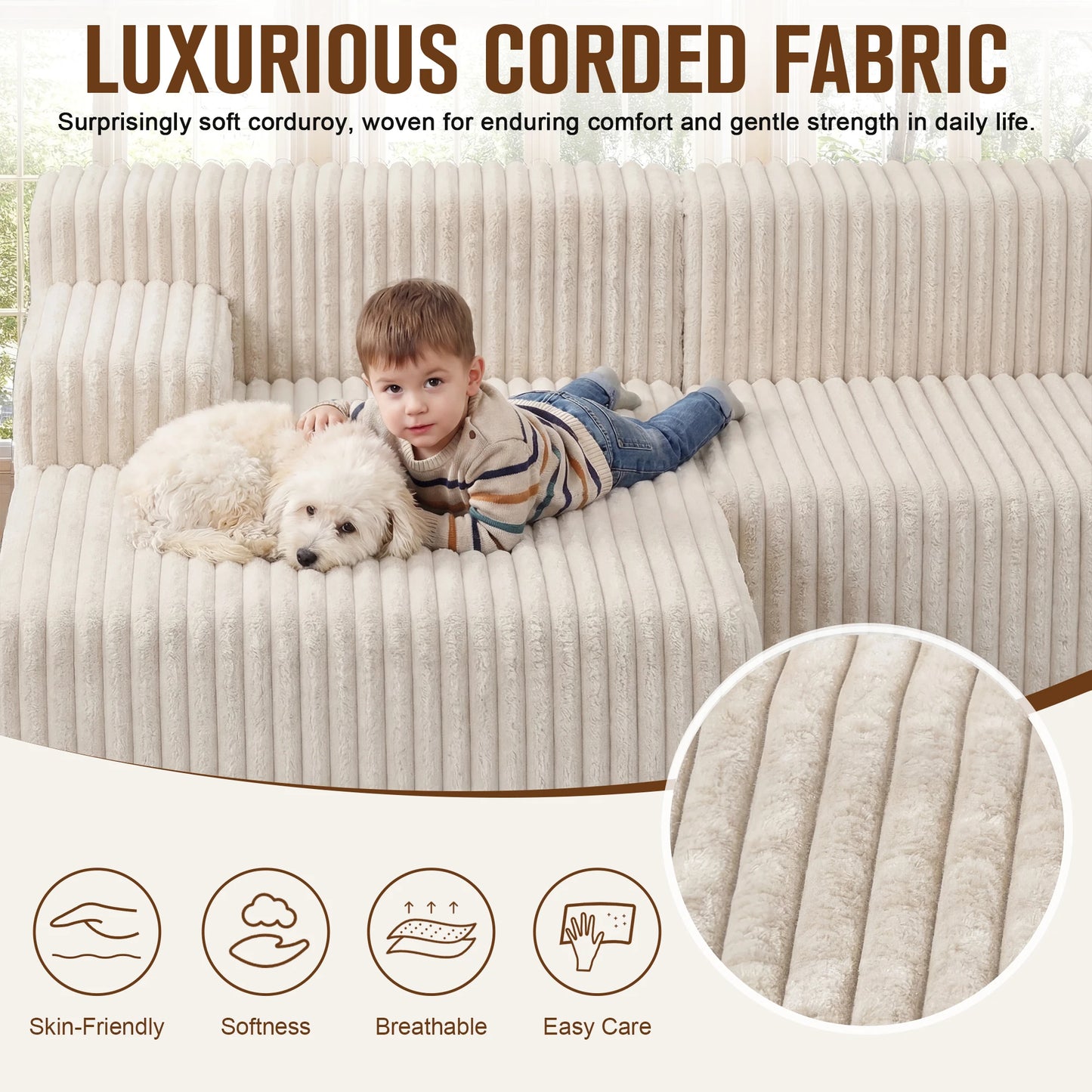 Redlife L Shape Corduroy Sectional Sofa Cloud Like Couch No Assembly Required