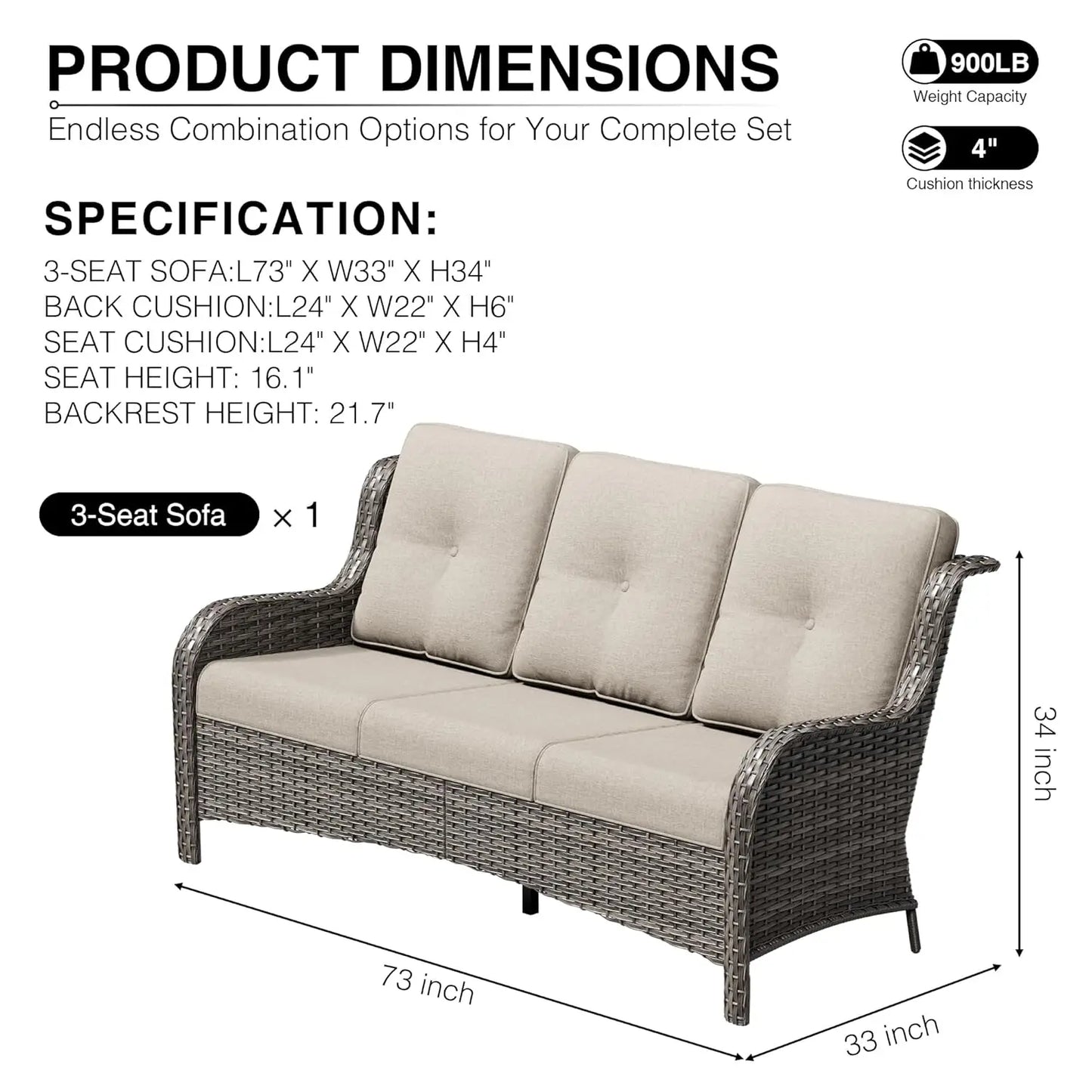 Outdoor Patio Wicker Sofa With Deep Cushions And Durable Frame