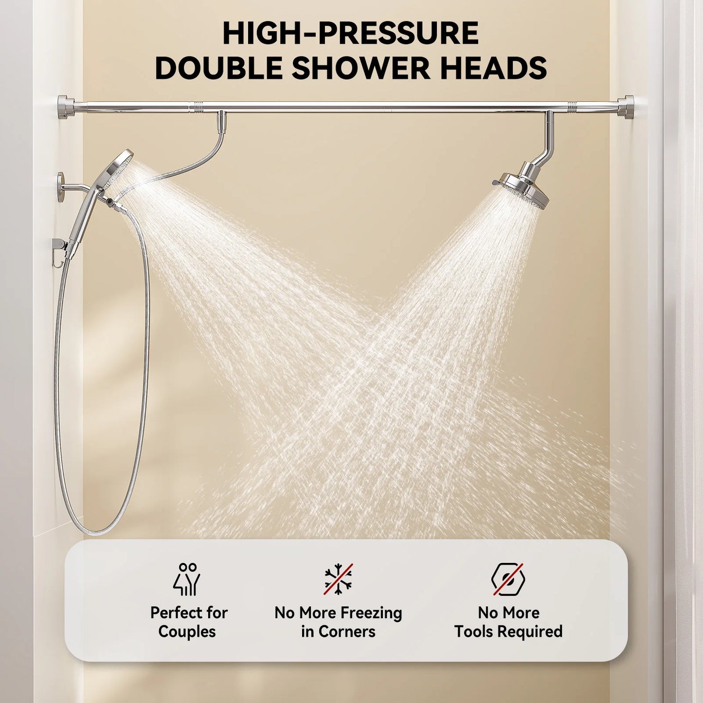 Tandem Shower Head For Couples Dual Shower Head With Handheld